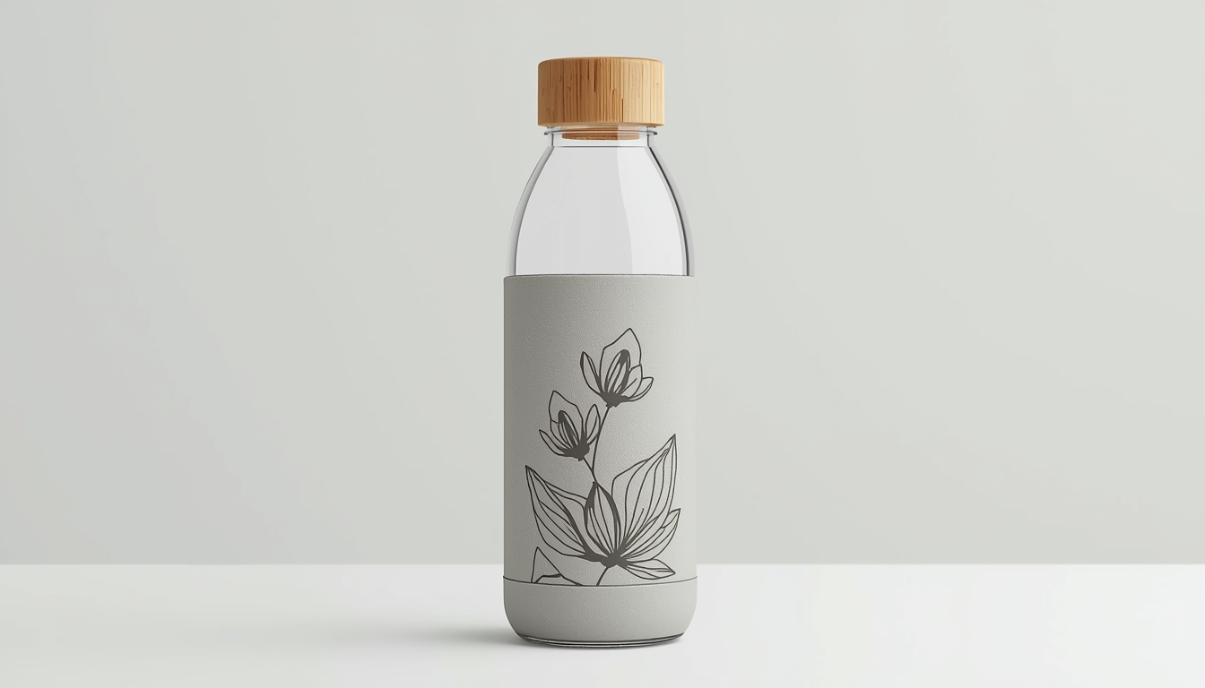 Premium glass water bottle with bamboo lid and protective sleeve